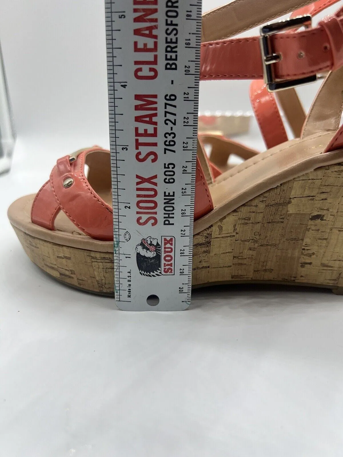 Tommy Hilfiger Melanite-T Women US 9 Coral Orange Cork Wedge Sandal Sling Back