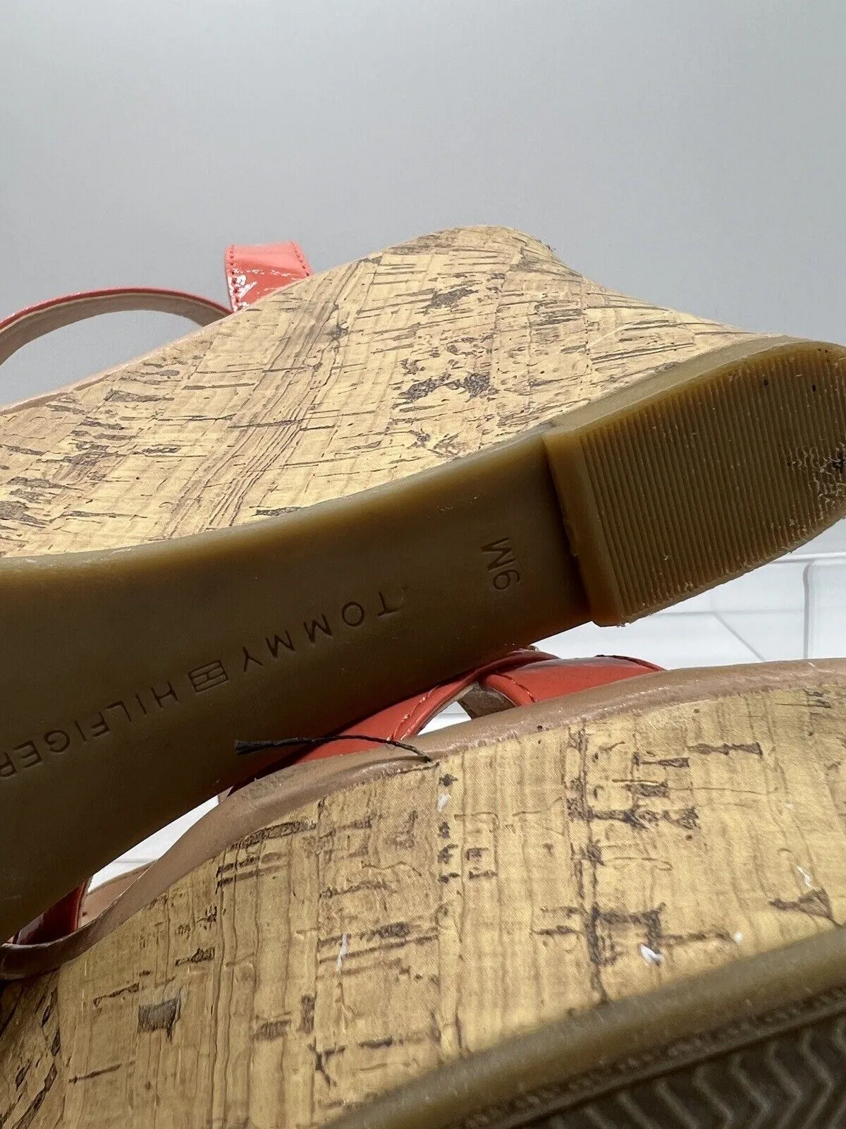 Tommy Hilfiger Melanite-T Women US 9 Coral Orange Cork Wedge Sandal Sling Back
