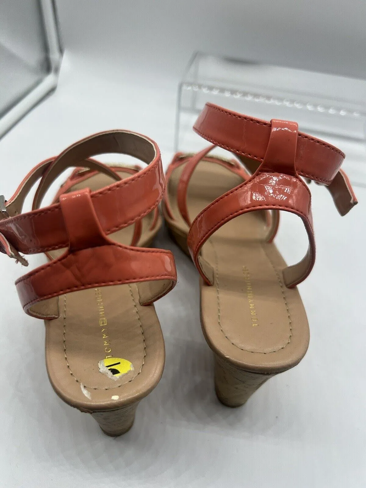 Tommy Hilfiger Melanite-T Women US 9 Coral Orange Cork Wedge Sandal Sling Back