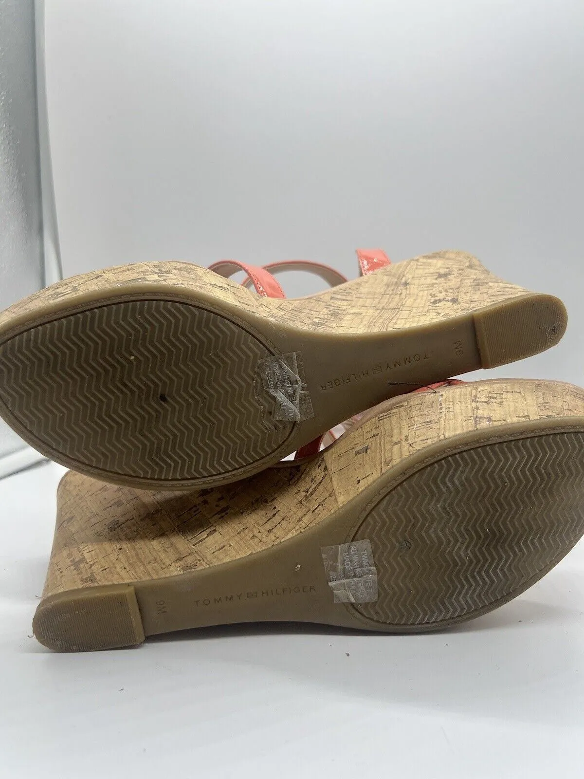 Tommy Hilfiger Melanite-T Women US 9 Coral Orange Cork Wedge Sandal Sling Back