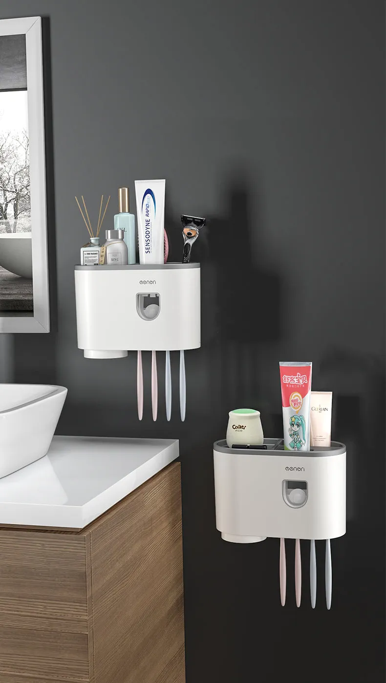 Toothbrush Holder Automatic Toothpaste Dispenser Wall Mount-Jennyhome