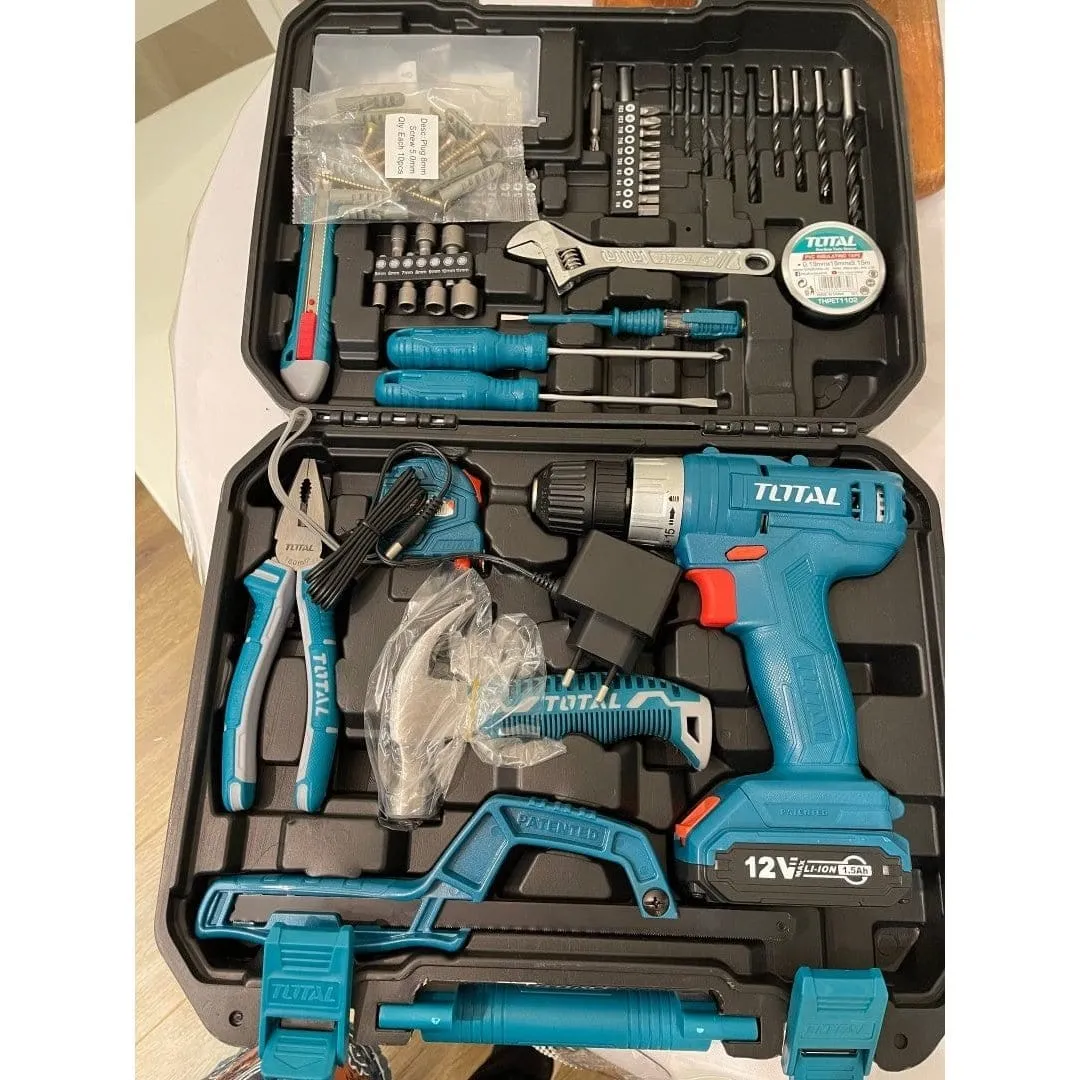Total 128 Pieces Tool Set with 12V Li-ion Cordless Drill - THKTHP11282