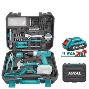 Total 128 Pieces Tool Set with 12V Li-ion Cordless Drill - THKTHP11282