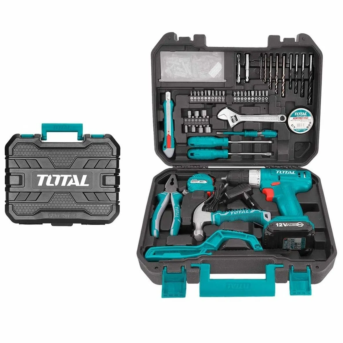 Total 128 Pieces Tool Set with 12V Li-ion Cordless Drill - THKTHP11282