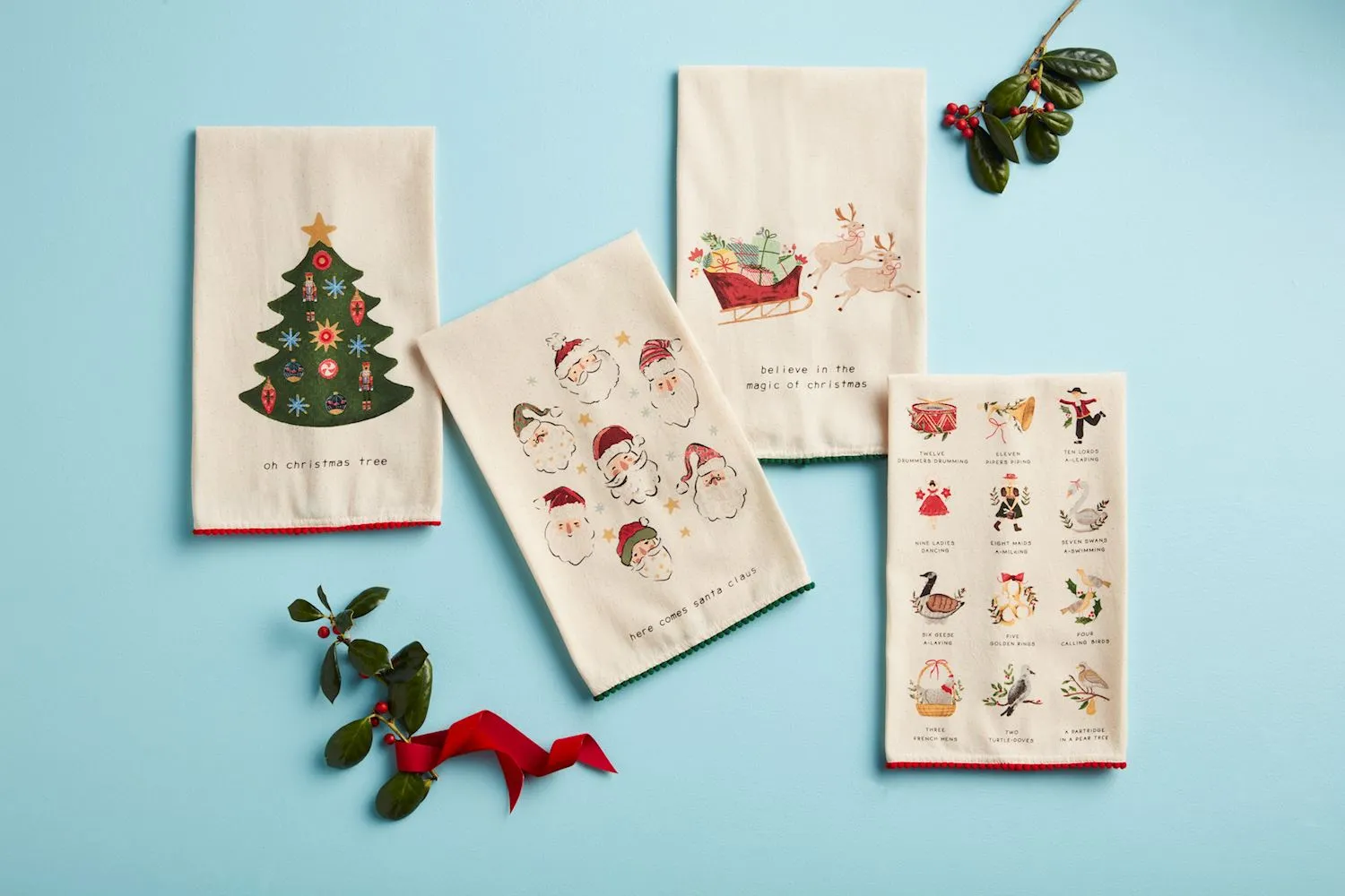 TREE PRINTED CHRISTMAS TOWELS