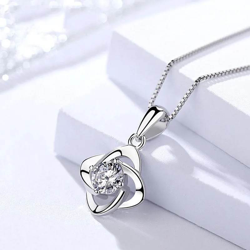 Trendy 925 Sterling Silver Women Necklace with Fashionable Flower Shape Pendant, Gift for Best Friend