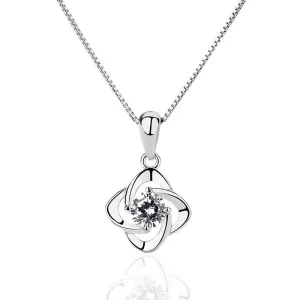 Trendy 925 Sterling Silver Women Necklace with Fashionable Flower Shape Pendant, Gift for Best Friend