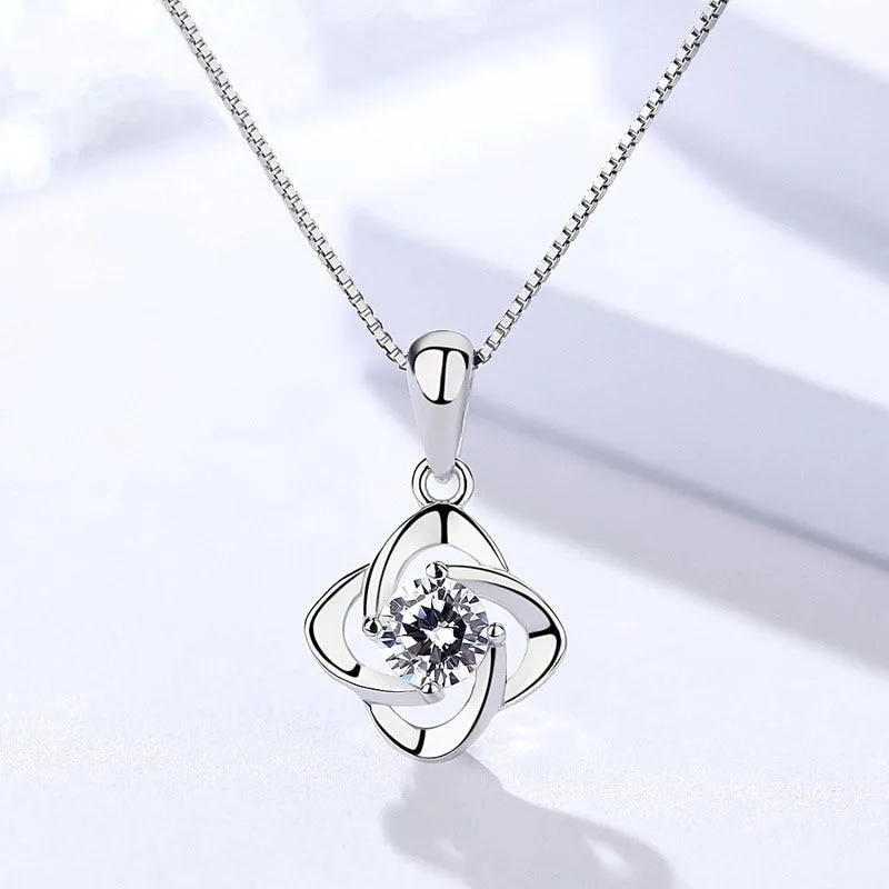 Trendy 925 Sterling Silver Women Necklace with Fashionable Flower Shape Pendant, Gift for Best Friend