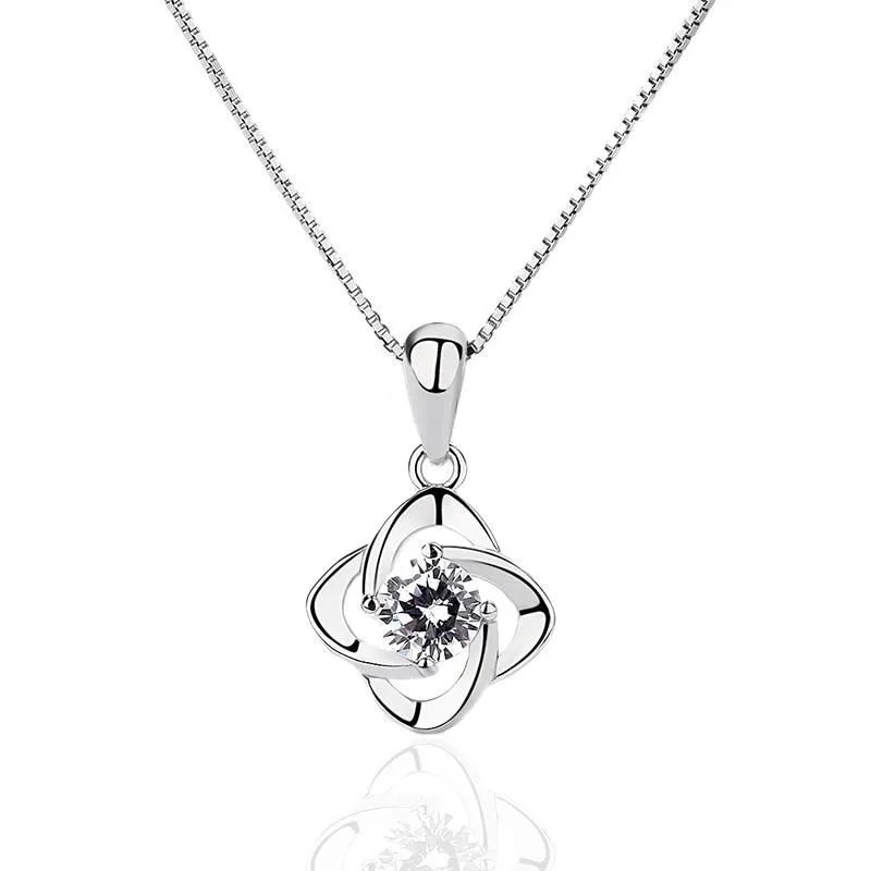 Trendy 925 Sterling Silver Women Necklace with Fashionable Flower Shape Pendant, Gift for Best Friend