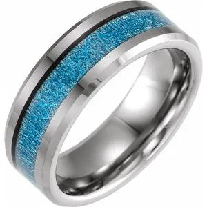 Tungsten Band with Imitation Blue Meteorite Inlay Size 9.5