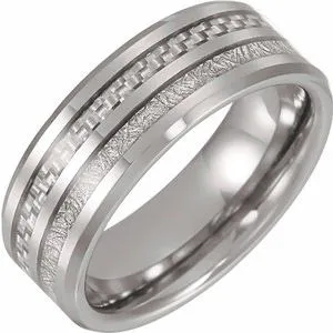 Tungsten Band with Imitation Meteorite & Carbon Fiber Inlay Size 8