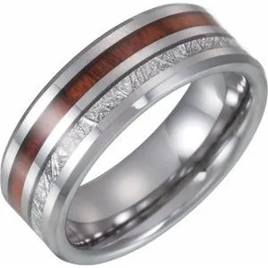 Tungsten Band with Imitation Meteorite & Wood Inlay Size 7