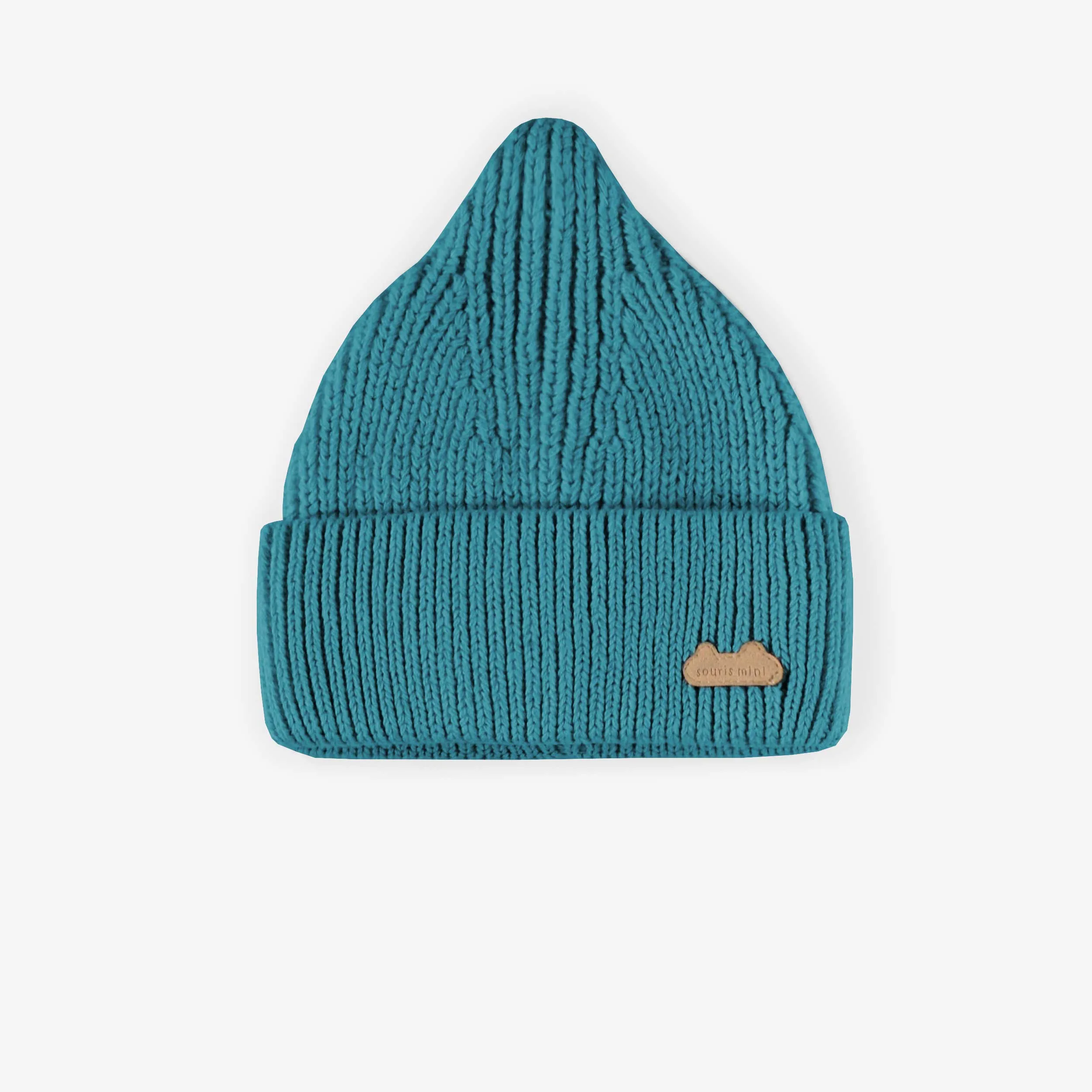 Tuque de maille turquoise en imitation cachemire, naissance || Turquoise knitted toque with a cashmere imitation, newborn