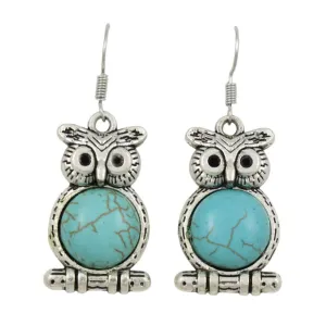 Turquoise Owl Dangling Pierced Earring - PT515E