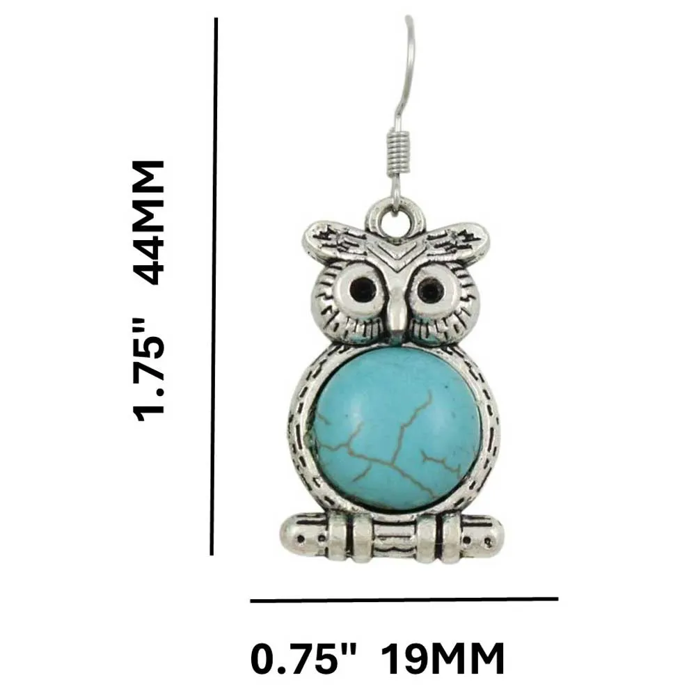 Turquoise Owl Dangling Pierced Earring - PT515E