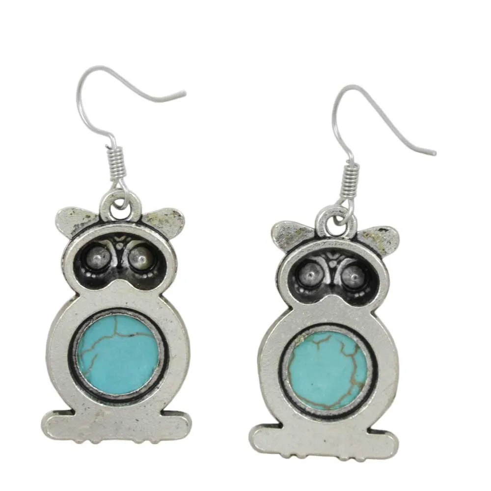 Turquoise Owl Dangling Pierced Earring - PT515E