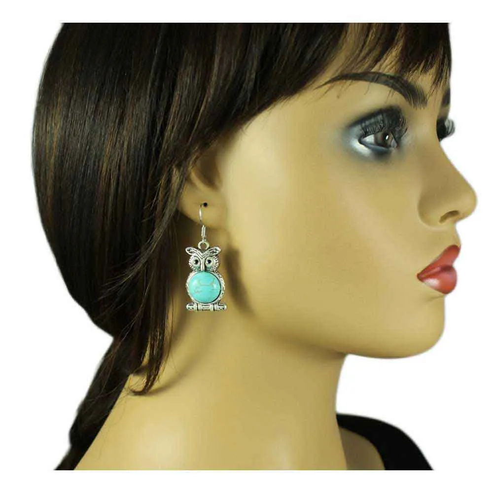 Turquoise Owl Dangling Pierced Earring - PT515E