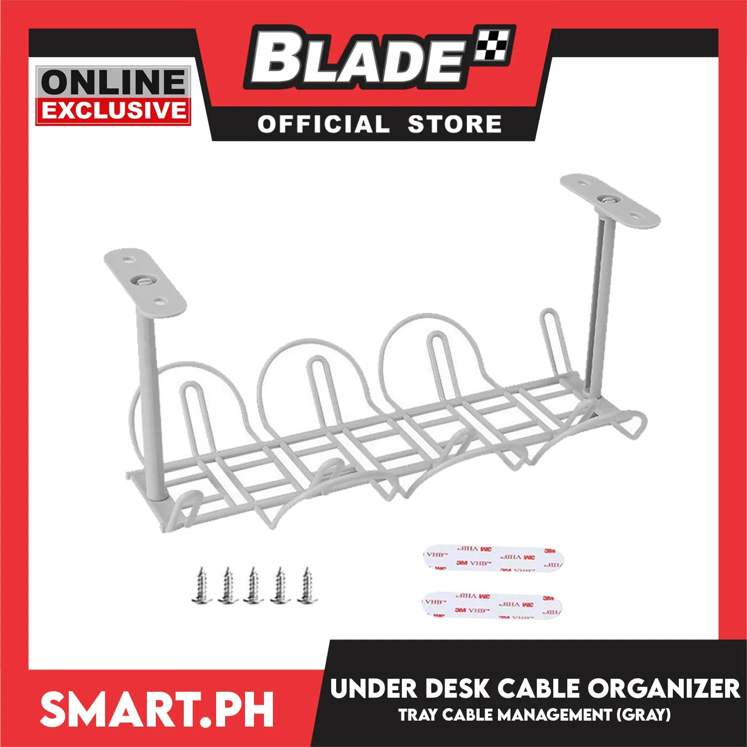 Under Desk Cable Wire Organizer and Extension Management (Gray)