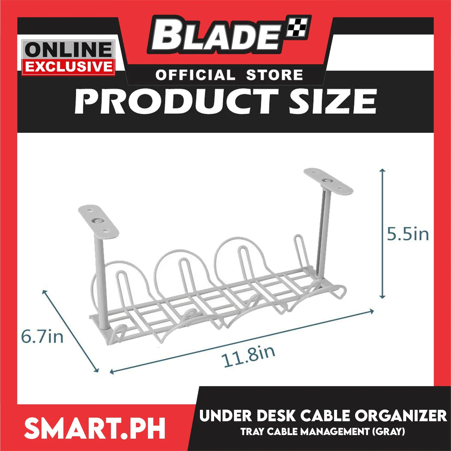 Under Desk Cable Wire Organizer and Extension Management (Gray)