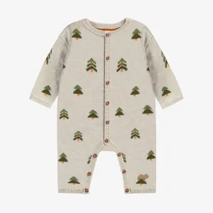 Une pièce beige à motifs jacquard en tricot, naissance || Beige one-piece with jacquard all over print in knit, newborn