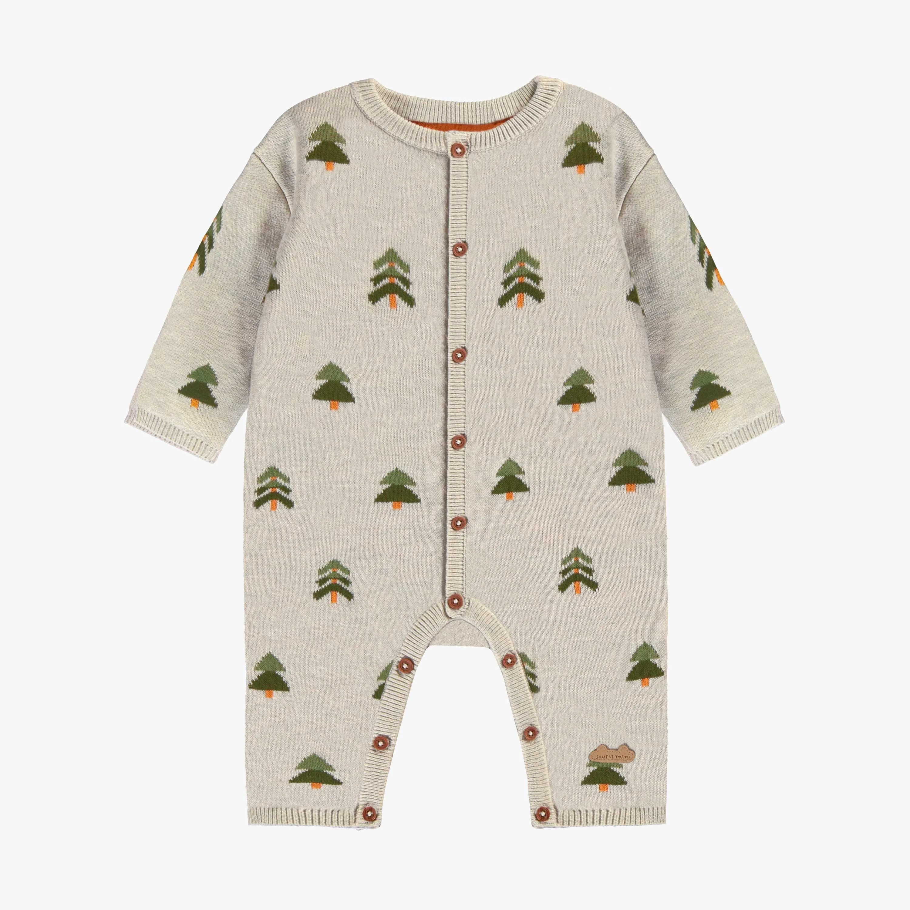 Une pièce beige à motifs jacquard en tricot, naissance || Beige one-piece with jacquard all over print in knit, newborn