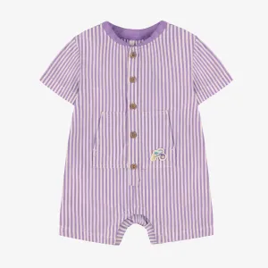 Une pièce mauve et blanc à rayures, naissance||Purple and white striped one-piece, newborn