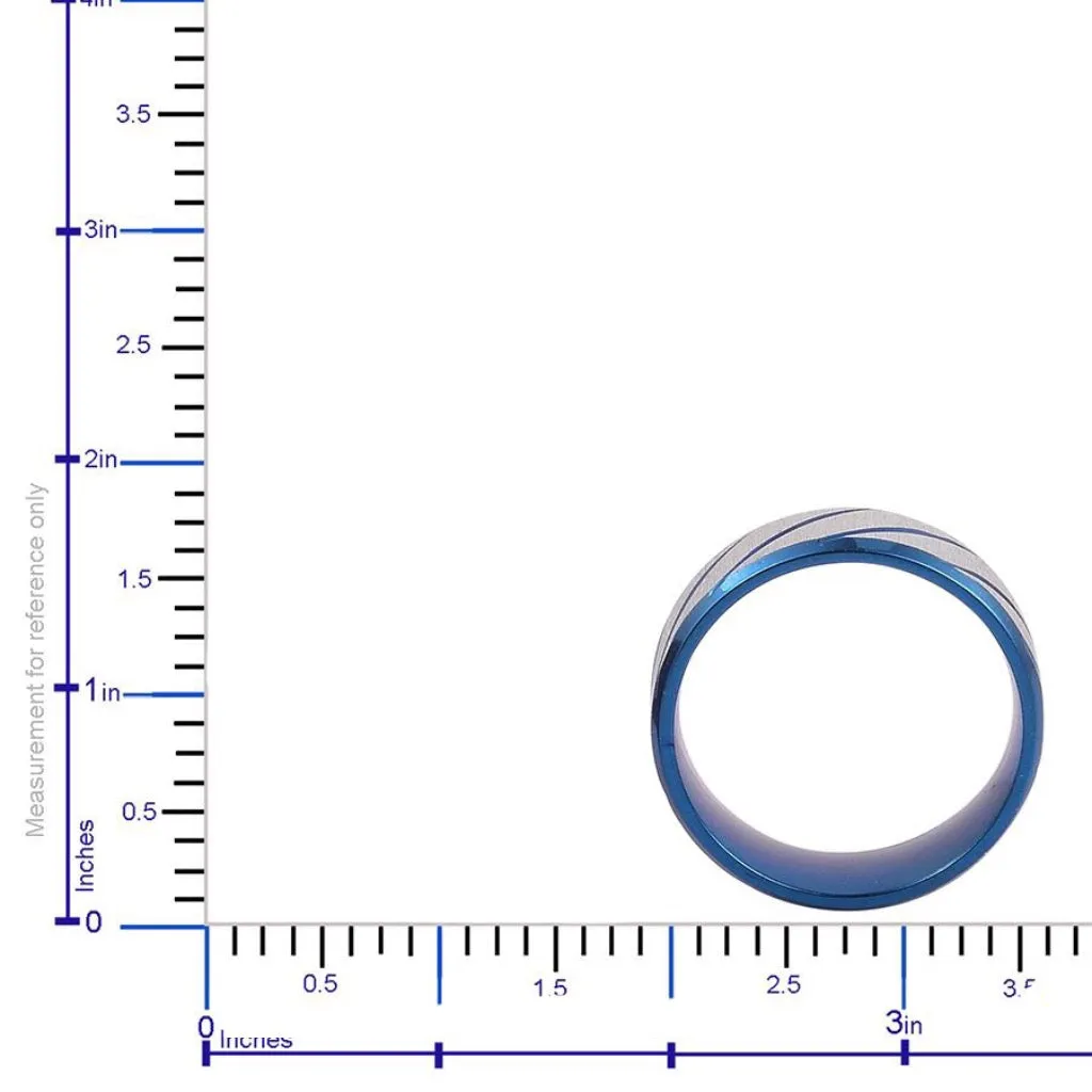 Unisex ION Blue Plated Stainless Steel Ring with Diagonal Stripe