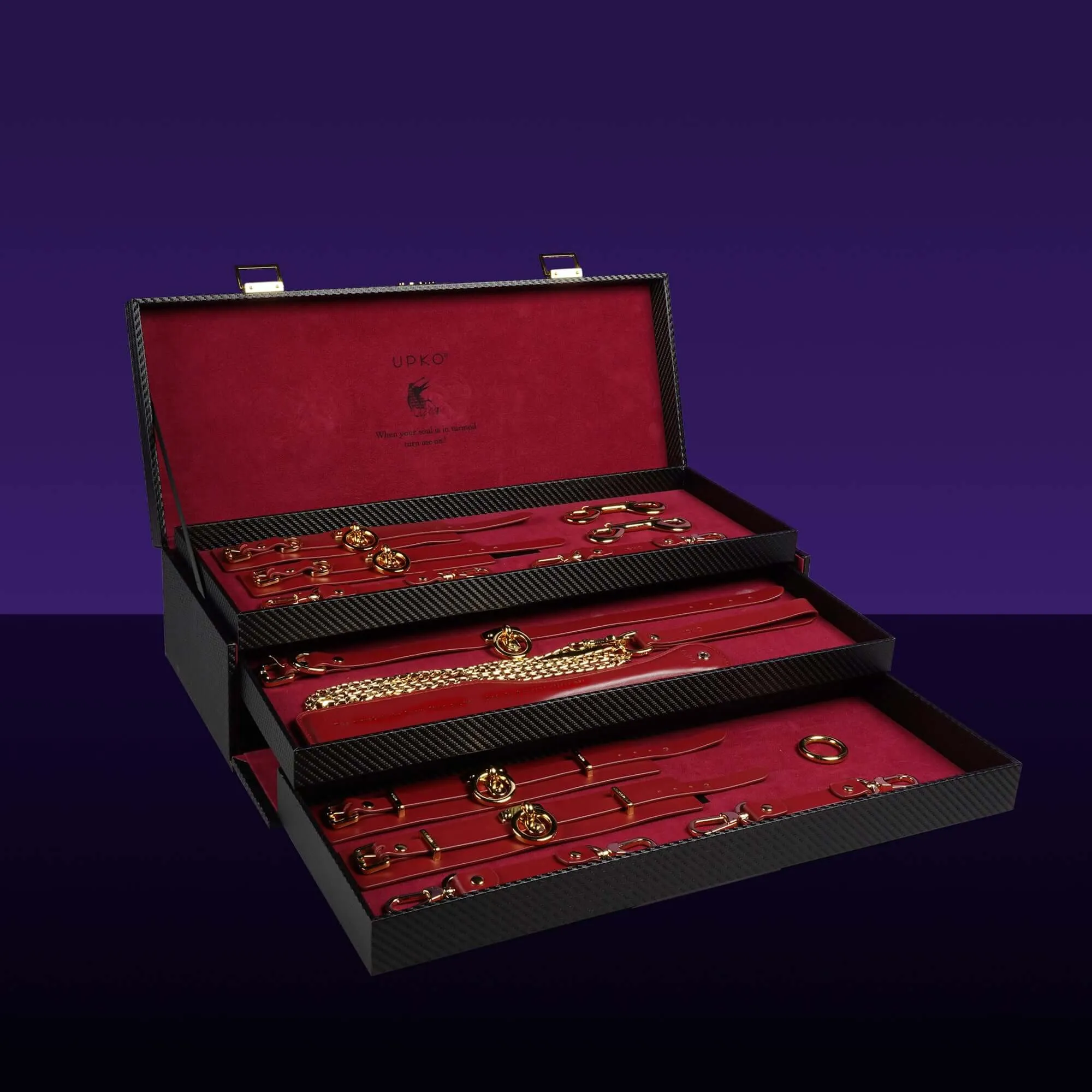 UPKO Luxury Italian Leather Bondage Tools Set with Case - Red