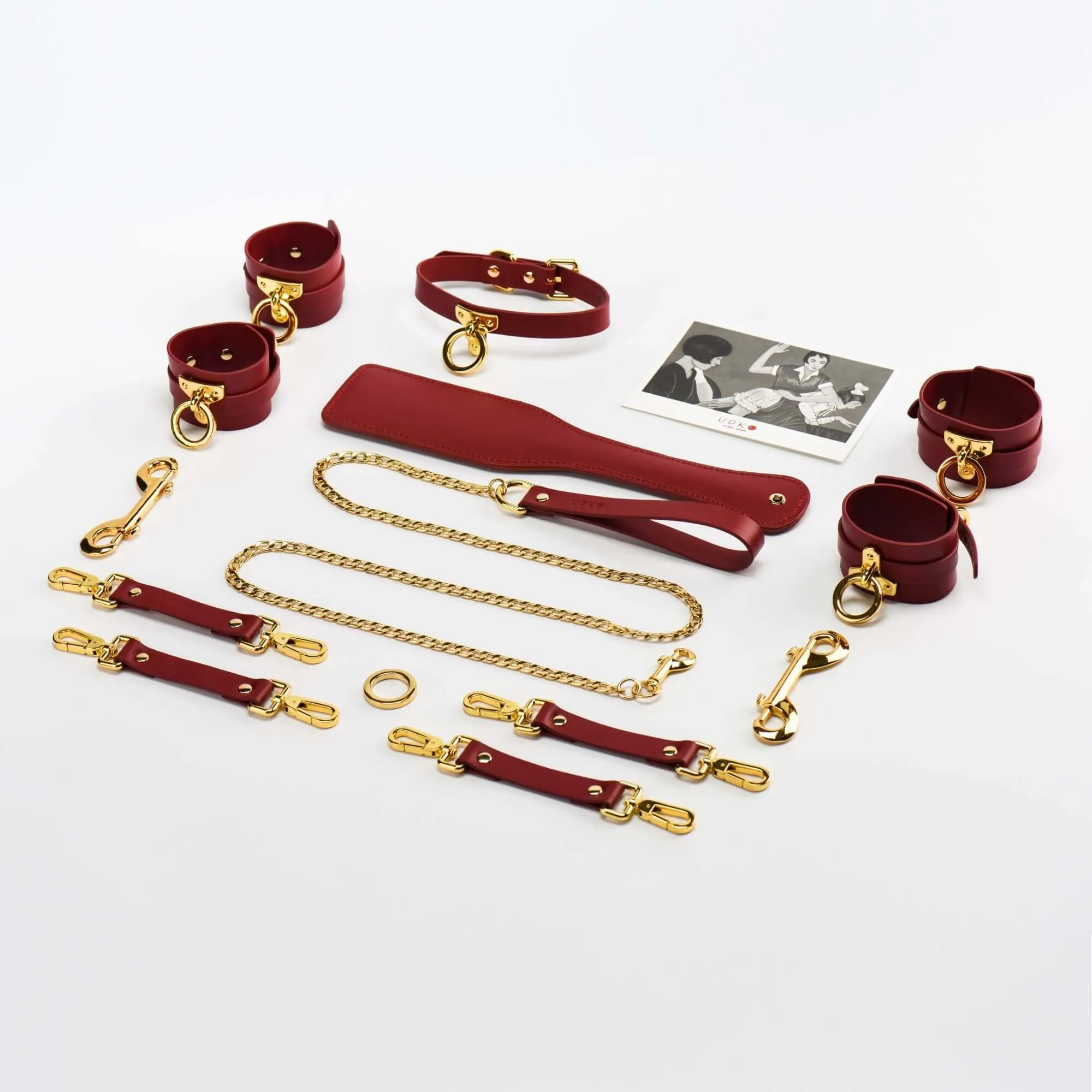 UPKO Luxury Italian Leather Bondage Tools Set with Case - Red
