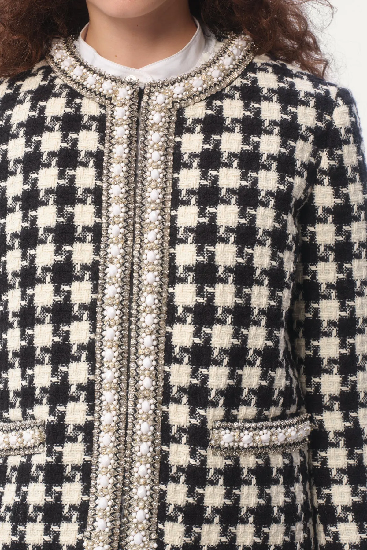 VALENTINO | EMBROIDERED DAMIER TWEED JACKET