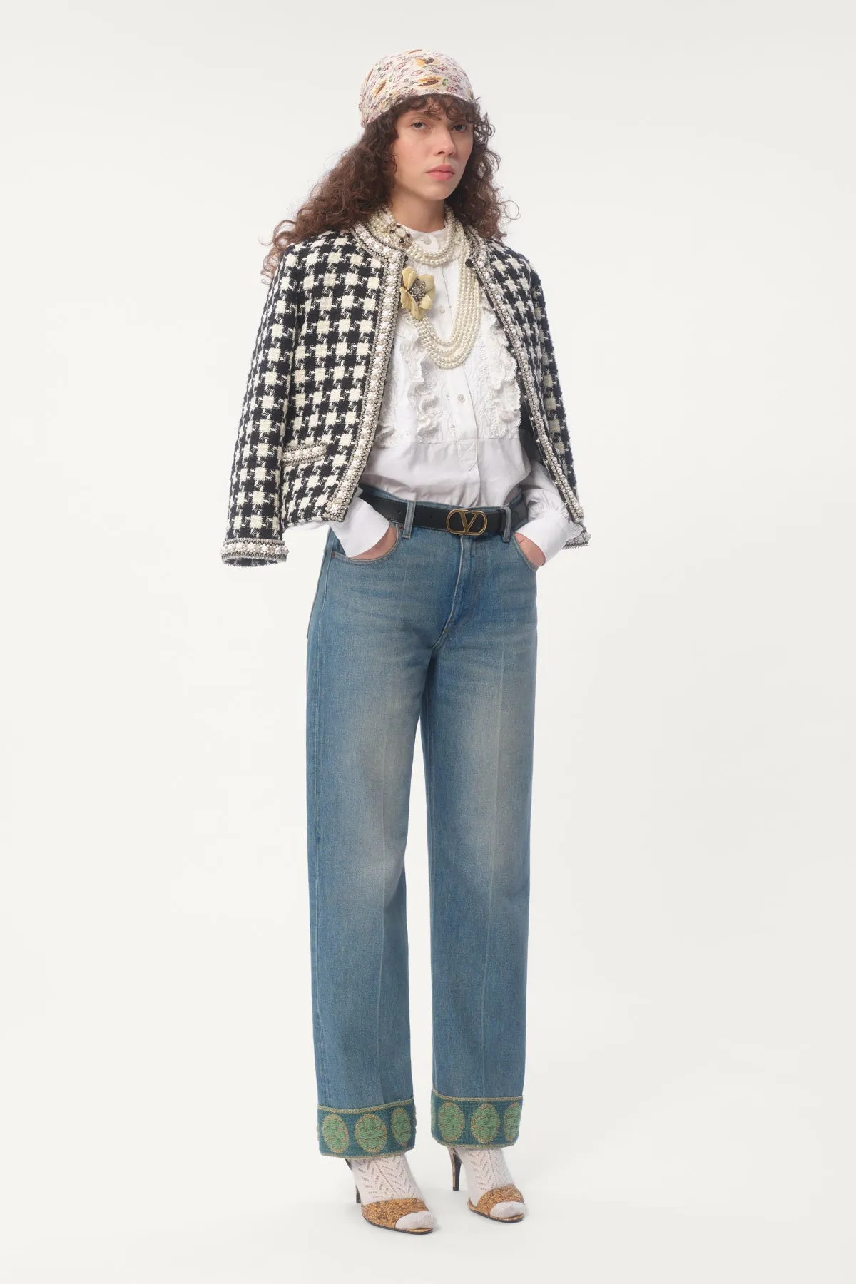 VALENTINO | EMBROIDERED DAMIER TWEED JACKET