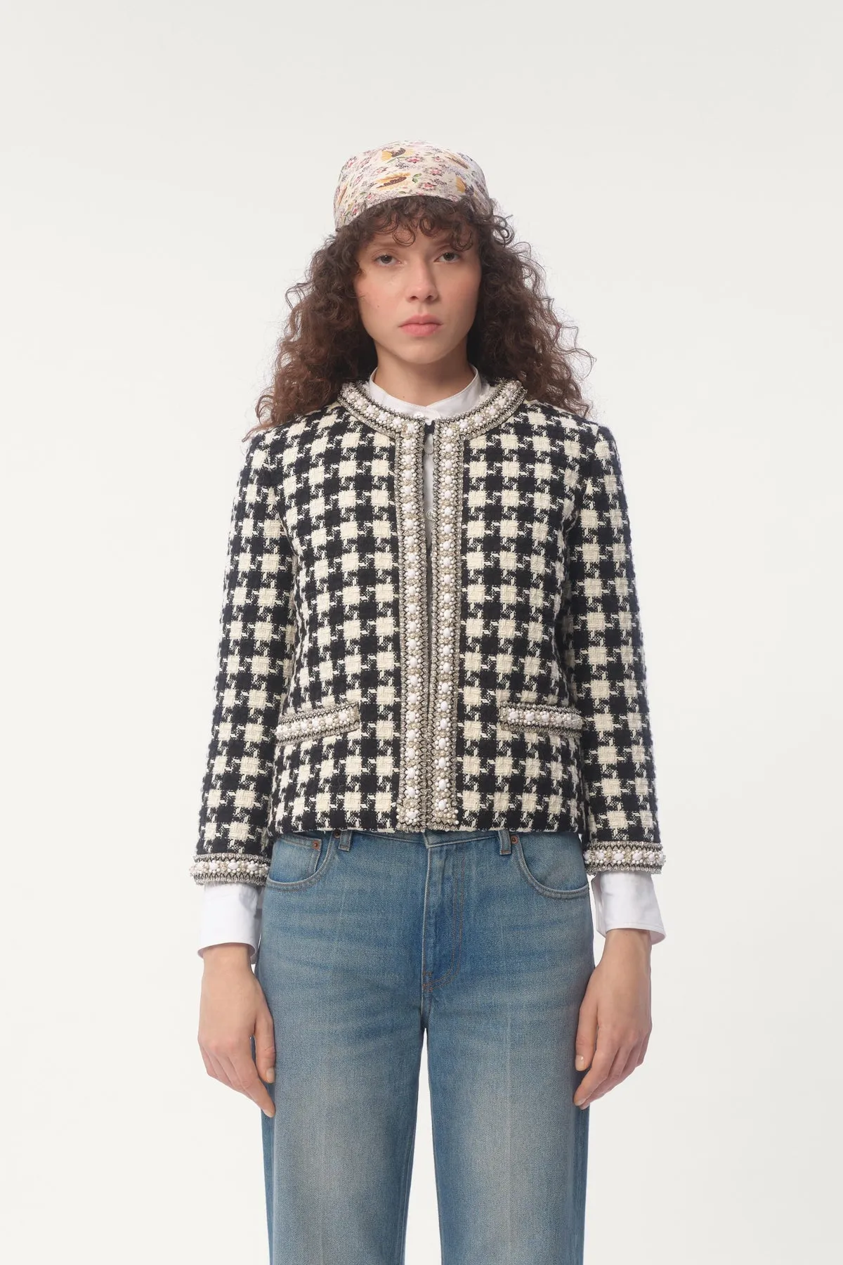 VALENTINO | EMBROIDERED DAMIER TWEED JACKET