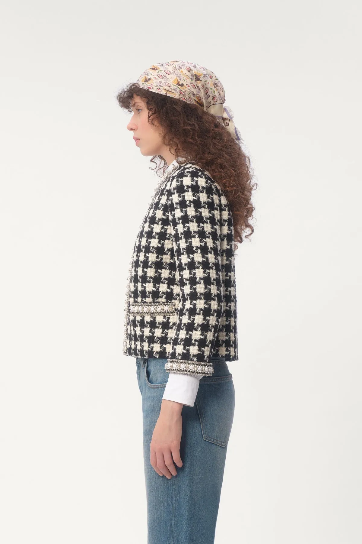 VALENTINO | EMBROIDERED DAMIER TWEED JACKET