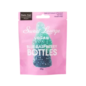 Vegan Fizzy Blue Raspberry Bottles Pouch 10 x 65g