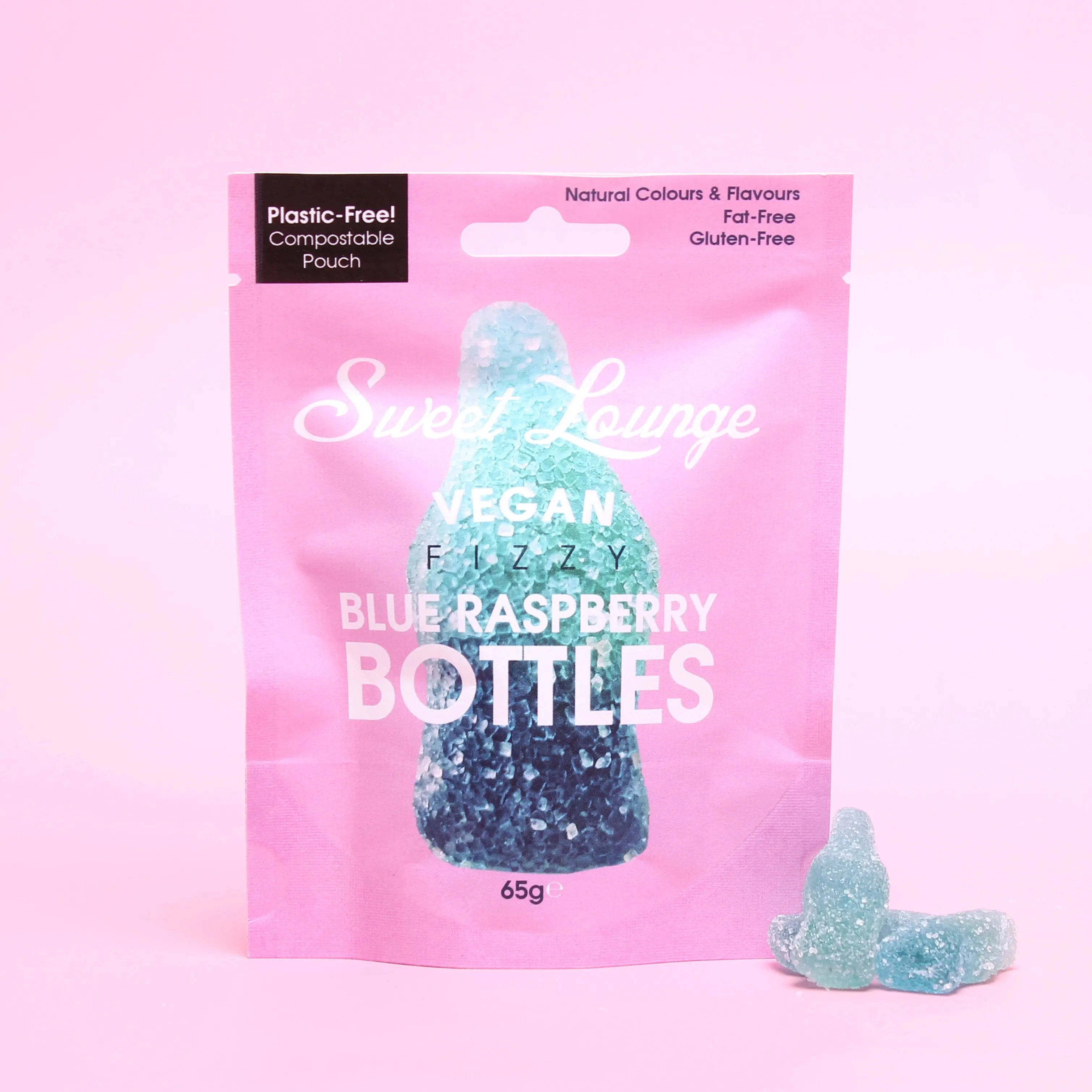 Vegan Fizzy Blue Raspberry Bottles Pouch 10 x 65g