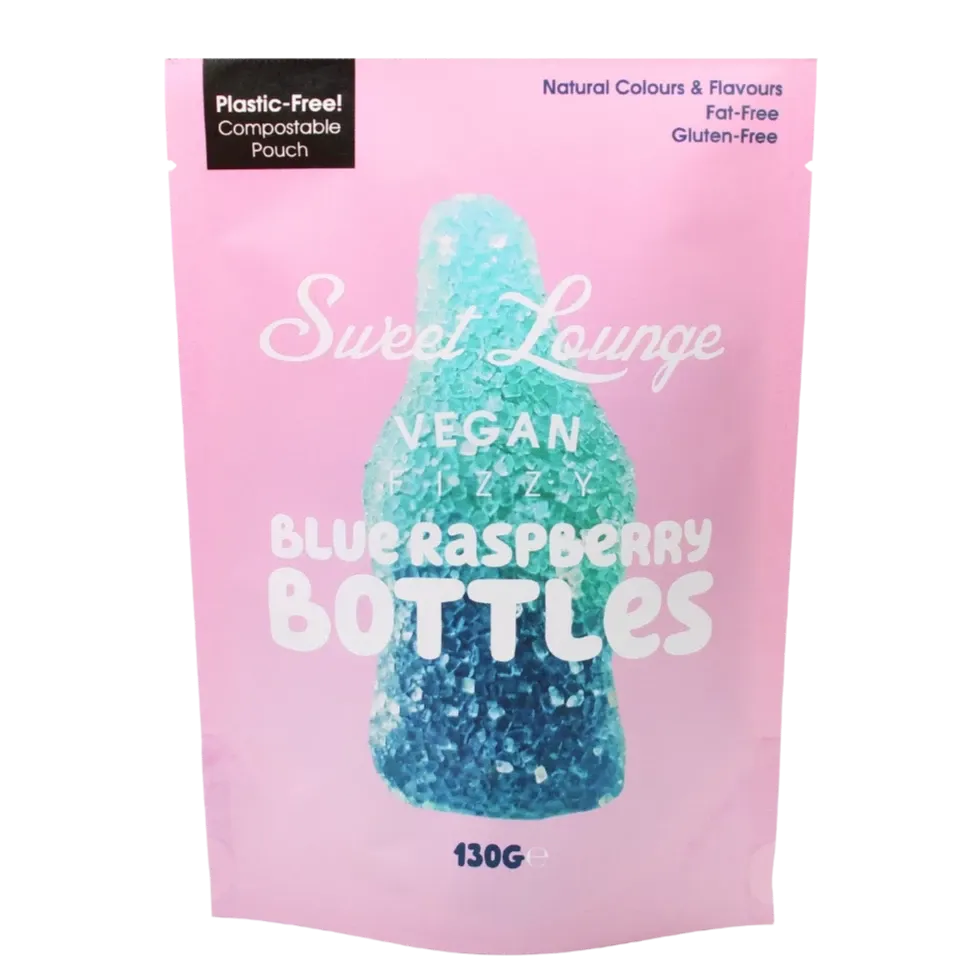 Vegan Fizzy Blue Raspberry Bottles Sharing Pouch 8 x 130g