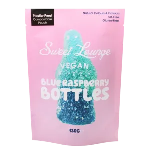 Vegan Fizzy Blue Raspberry Bottles Sharing Pouch 8 x 130g