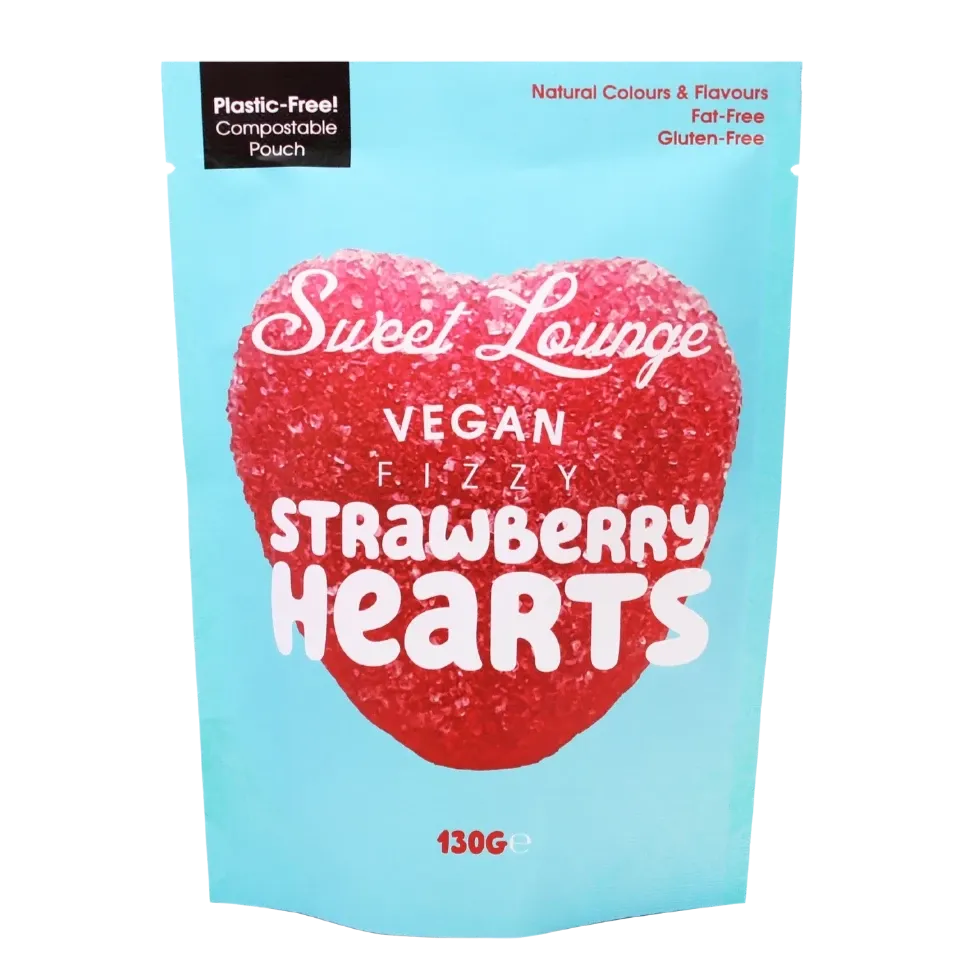 Vegan Fizzy Strawberry Hearts Sharing Pouch 8 x 130g