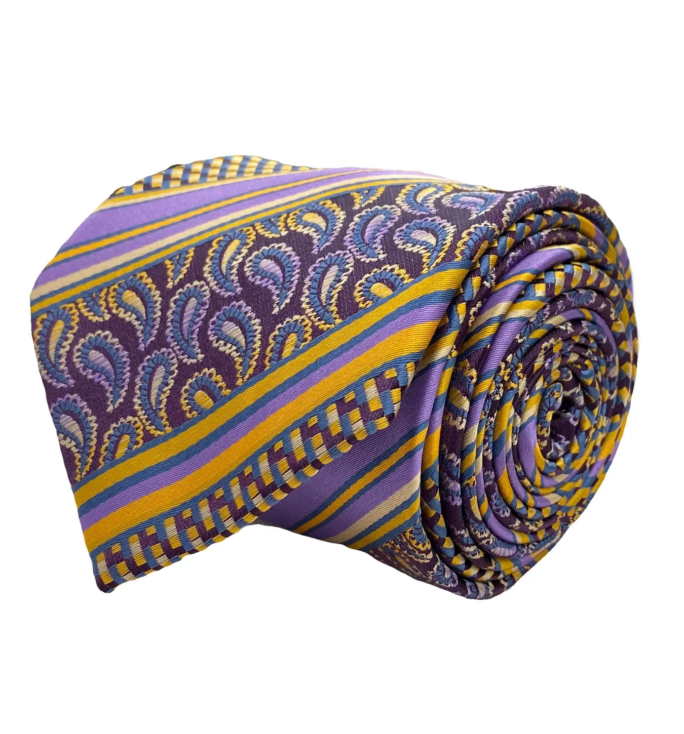 Venturi Vomo Tie and Handkerchief - Purple Square Paisley T51