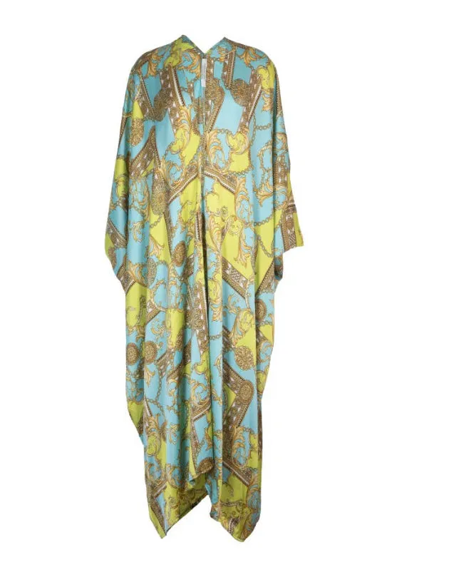 Viglia Blue and Green Jewel Tone Caftan
