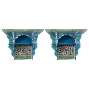 Vintage Blue Hand-Painted Moorish Moroccan Spice Shelve or Rack , a Pair