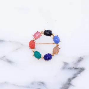 Vintage Colorful Rhinestone Scarab Brooch