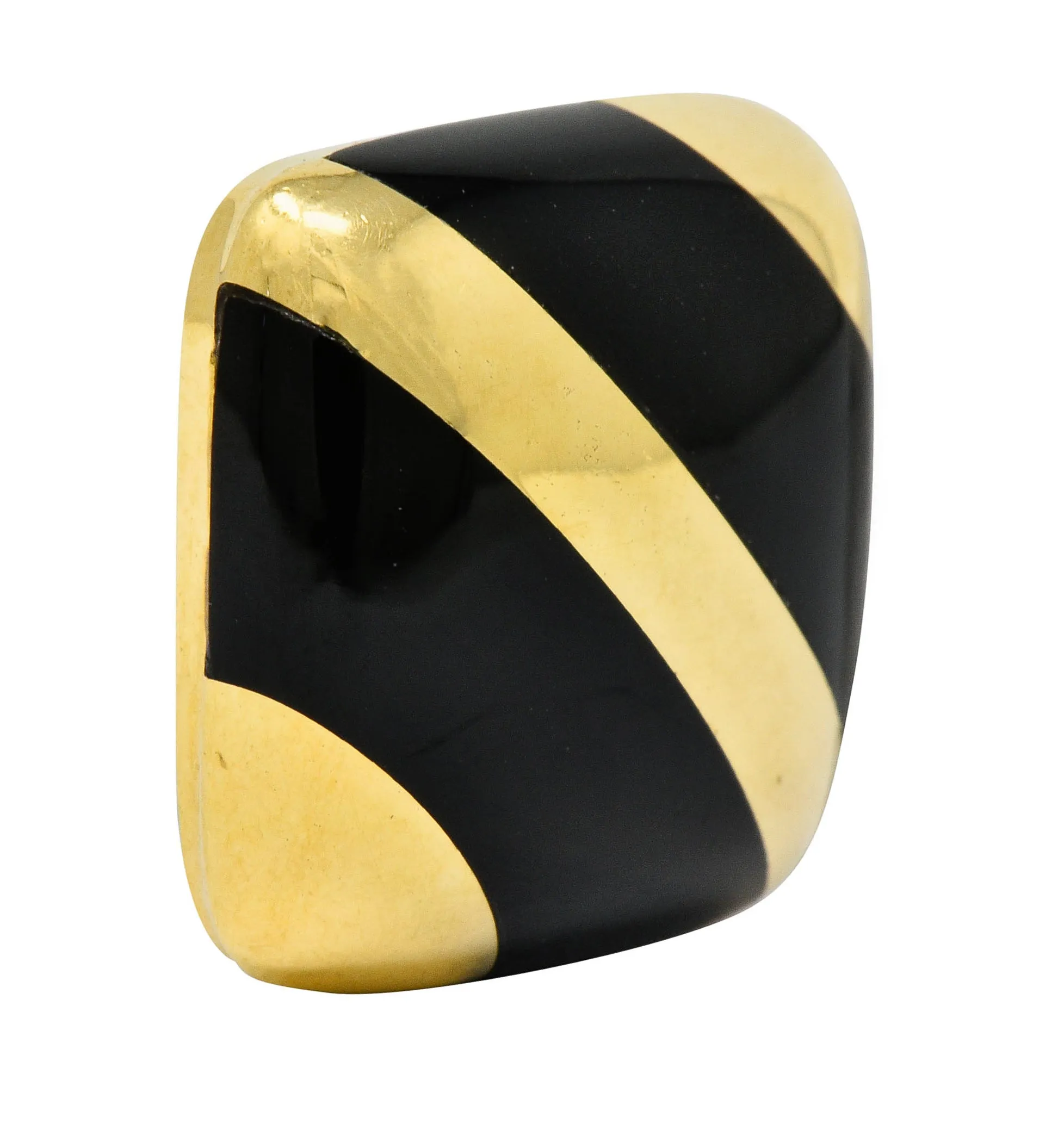 Vintage Onyx 18 Karat Gold Striped Cushion Earrings Contemporary