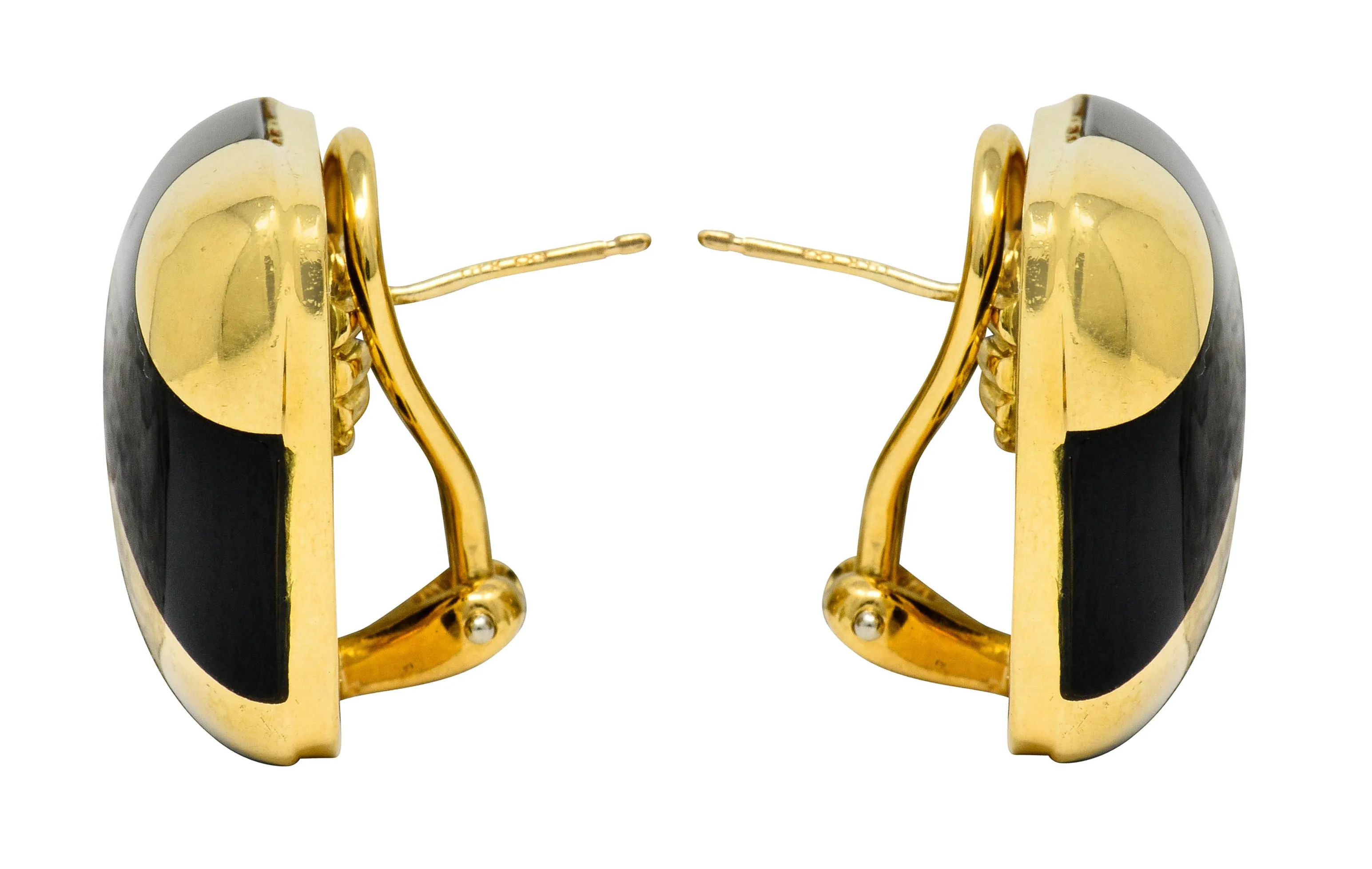 Vintage Onyx 18 Karat Gold Striped Cushion Earrings Contemporary
