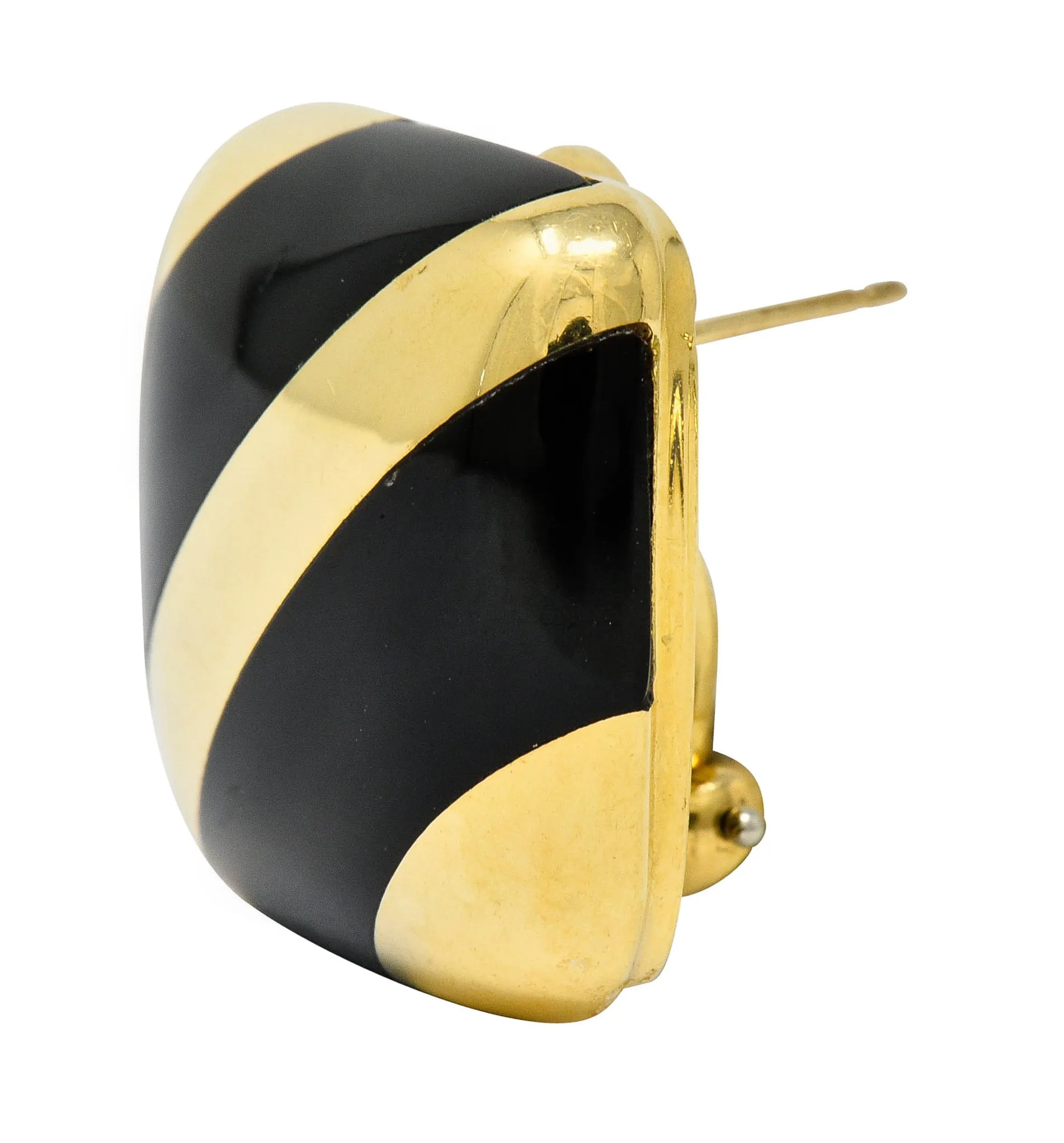 Vintage Onyx 18 Karat Gold Striped Cushion Earrings Contemporary