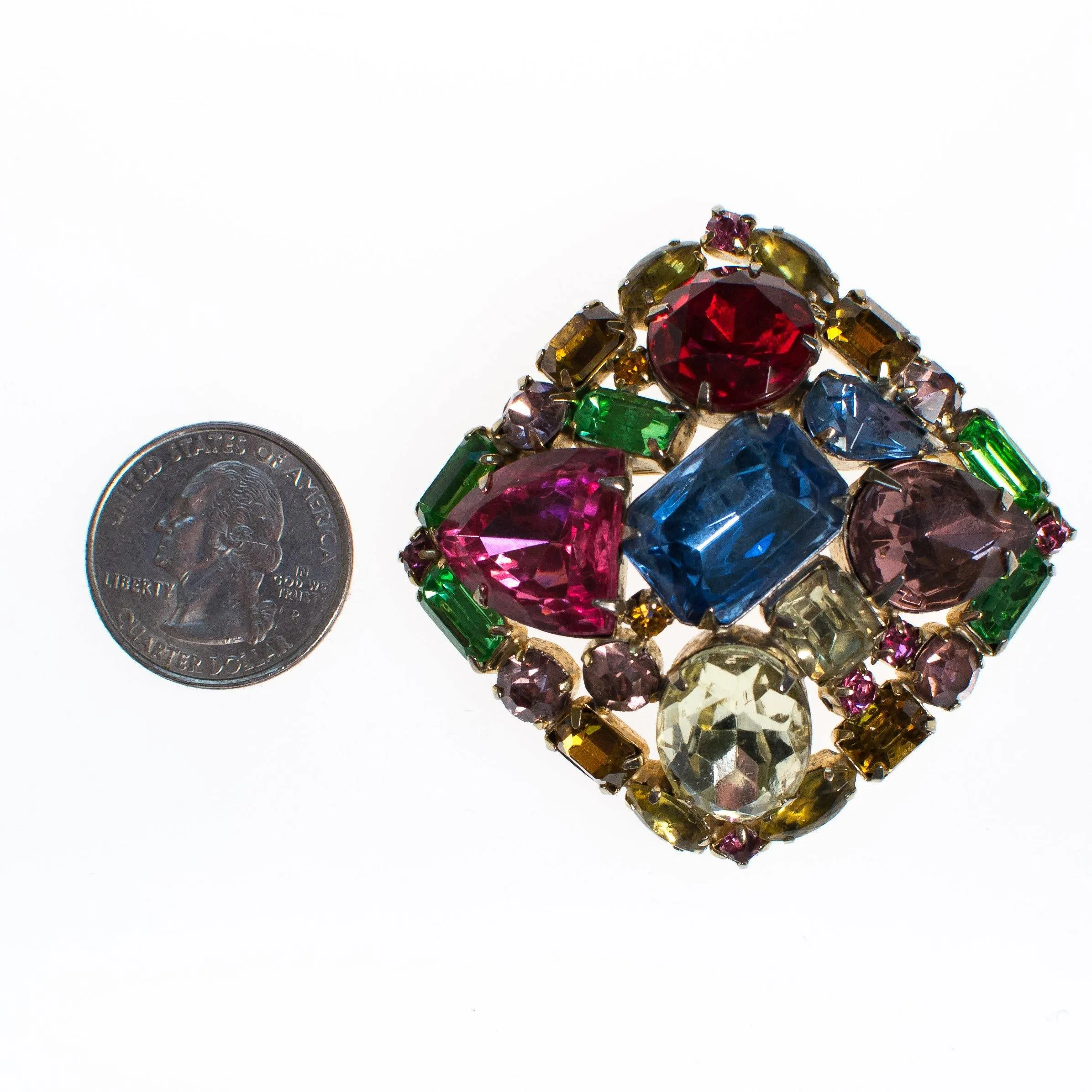 Vintage Rainbow Rhinestone Brooch