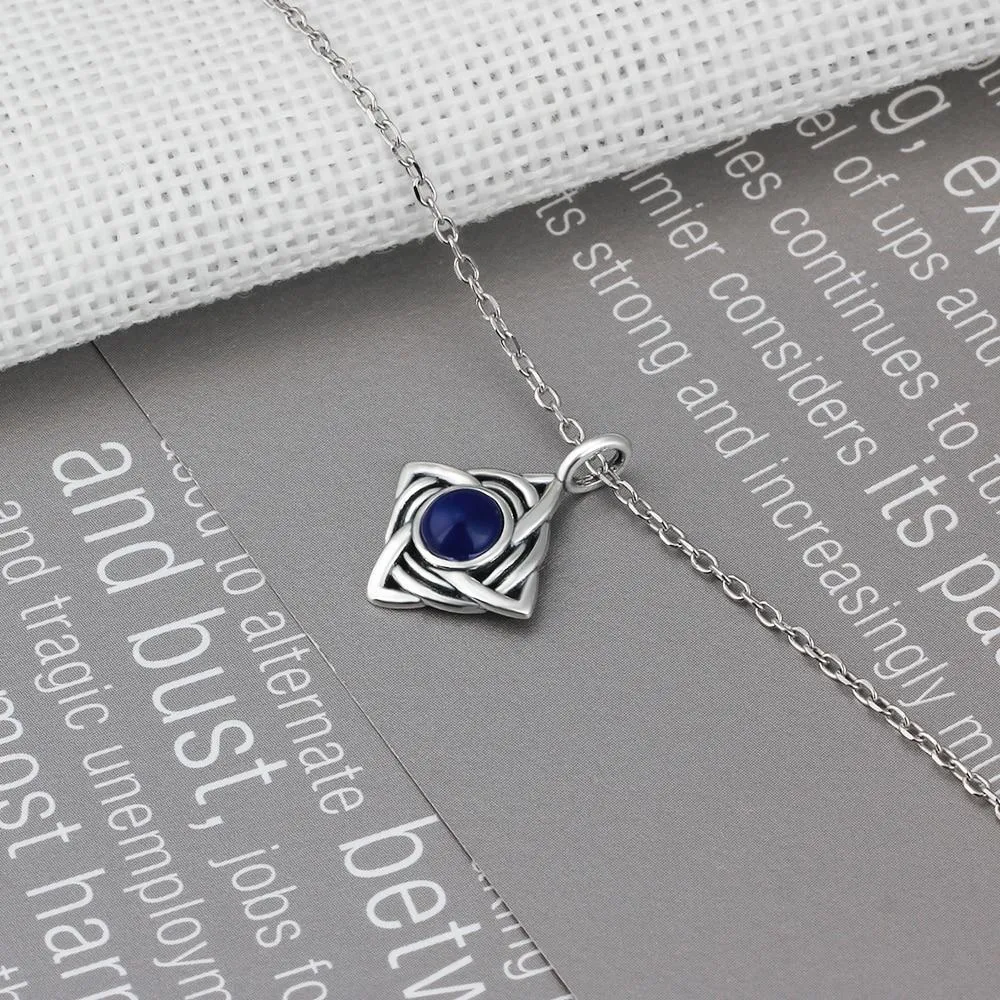 Vintage Rhombus Shape Blue Cubic Zirconia 925 Sterling Silver Necklace & Pendant For Women Fashion Jewelry