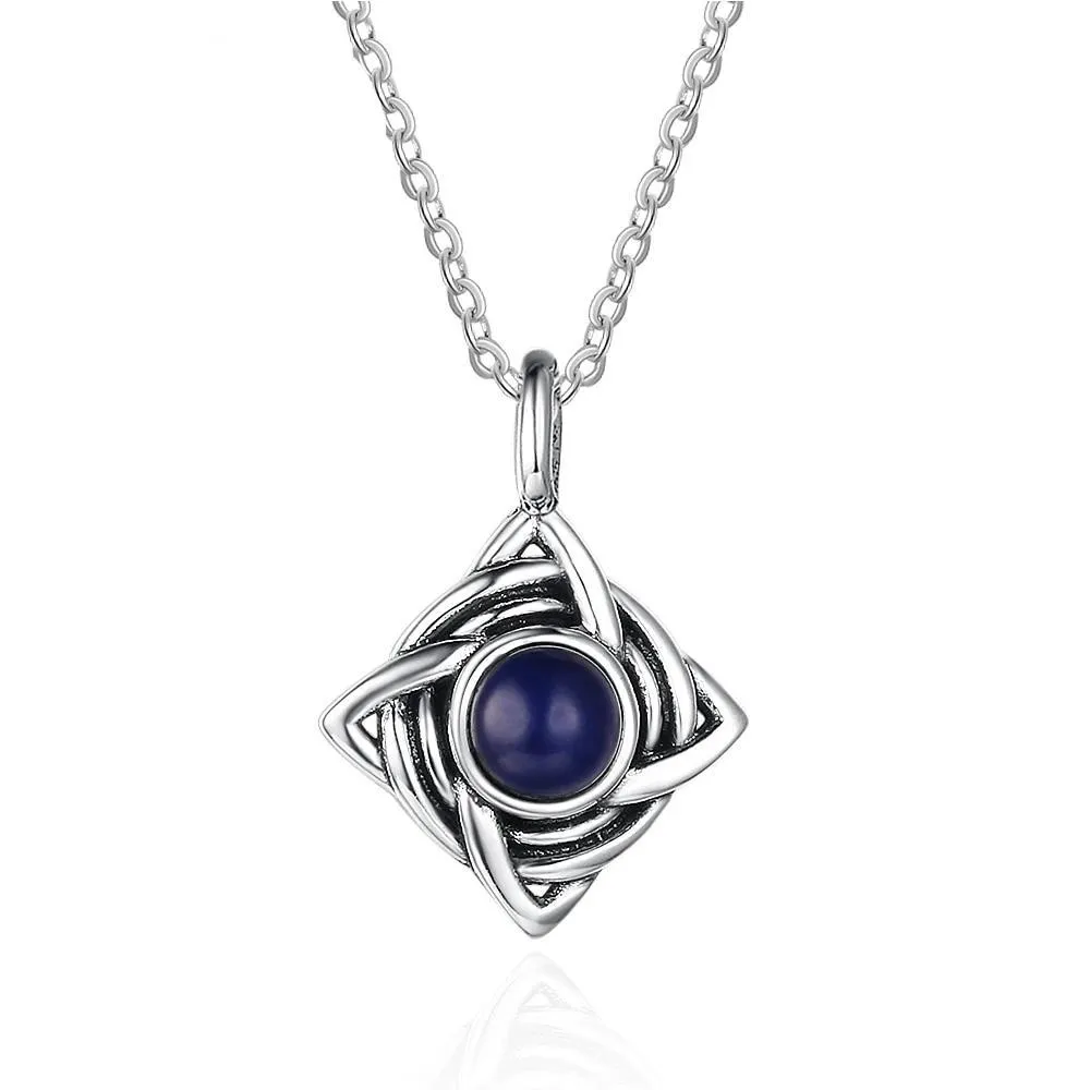 Vintage Rhombus Shape Blue Cubic Zirconia 925 Sterling Silver Necklace & Pendant For Women Fashion Jewelry
