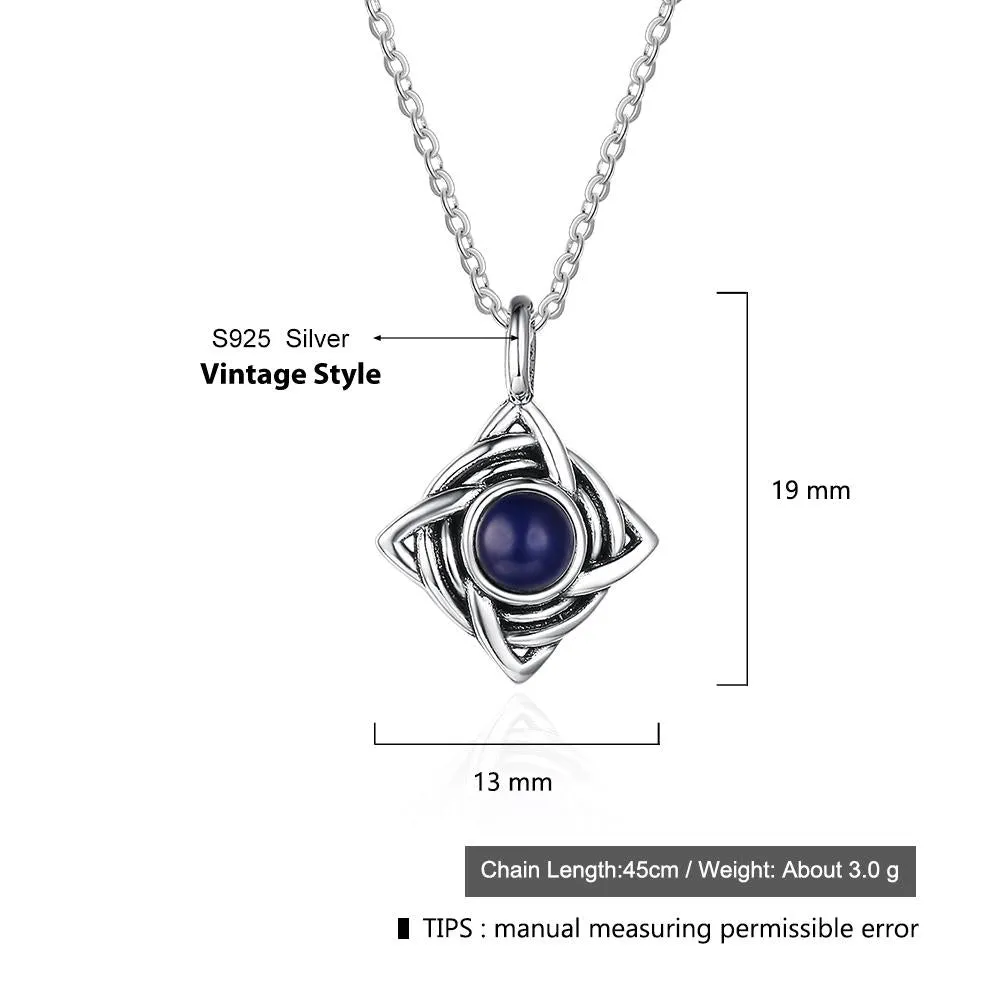 Vintage Rhombus Shape Blue Cubic Zirconia 925 Sterling Silver Necklace & Pendant For Women Fashion Jewelry