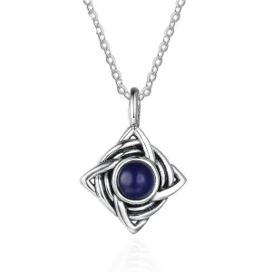 Vintage Rhombus Shape Blue Cubic Zirconia 925 Sterling Silver Necklace & Pendant For Women Fashion Jewelry